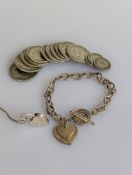 A Tiffany & Co. silver belcher link bracelet with T-bar closure and two heart tags, 18 cm 
