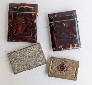 Two tortoiseshell decorated card cases, 10.5 x 8 cm and two smaller gilded card cases, all hinged (4