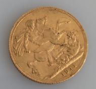 A George V gold full sovereign, 1911