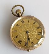 An Edwardian gold-cased fob watch with embossed decoration, initialled, Roman numerals