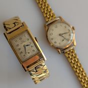 Two mid-century manual wristwatches with Arabic numerals, both with 9ct gold cases 