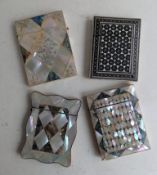 Four mother-of-pearl decorated card cases, each approximately 11 x 8 cm, one with slight damage (4)