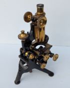 Early 20th century cast iron and brass monocular combination field microscope,by W. Watson & Sons