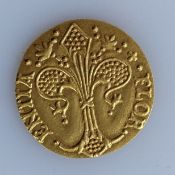 A cased Banca Toscana tribute gold coin 'Fiorino di Firenza', hallmarked 750, 3.51g