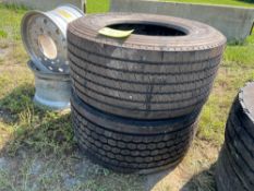 (2) 445/50R22.5 Road Tractor Tires and Aluminum Wheels