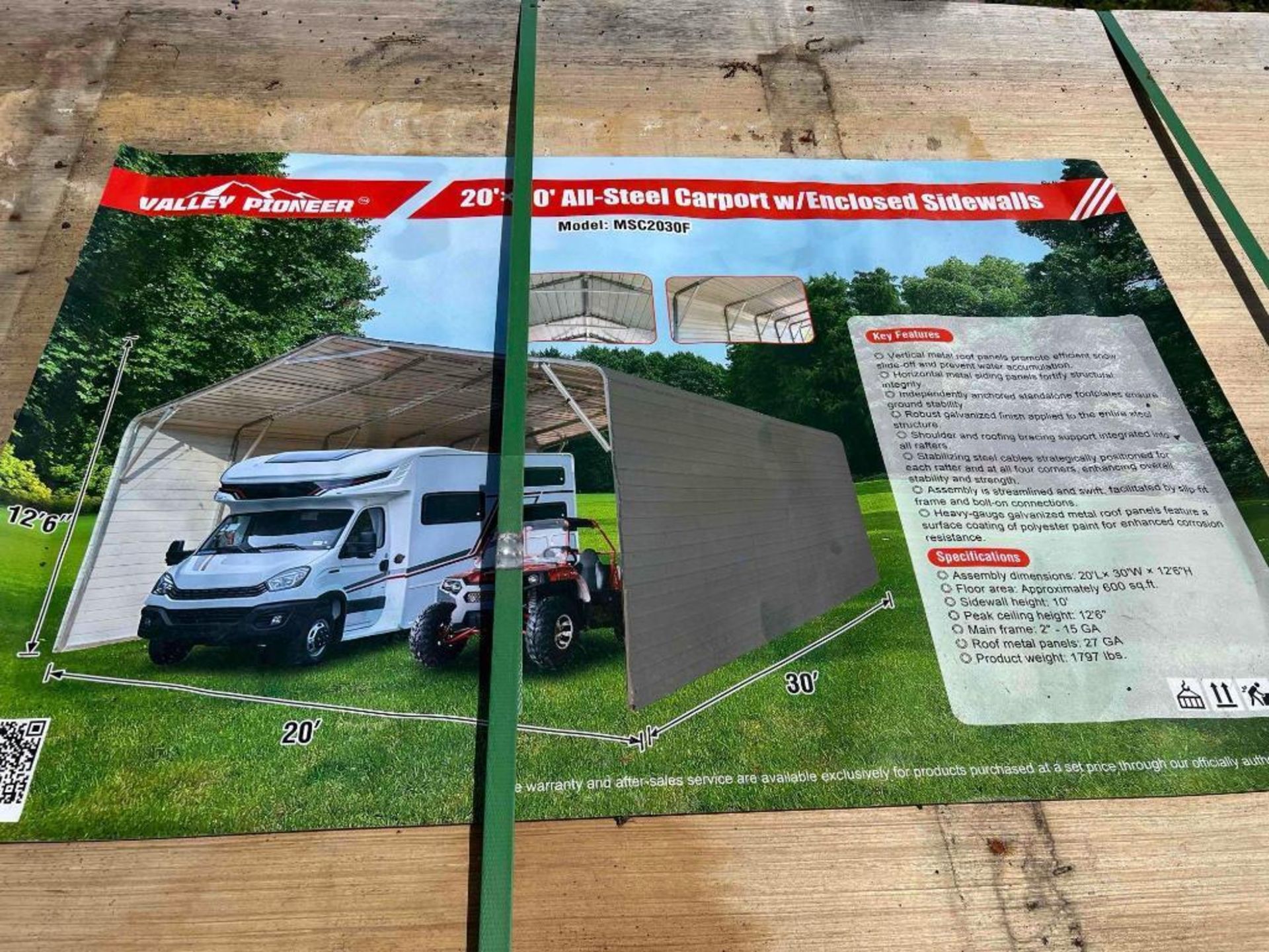 20'x30' All-Steel Carport W/ Enclosed Sidewalls - Image 3 of 3