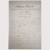 Peru 1894 Letter from the President Justiniano Borgono to the King of Romania Carol I