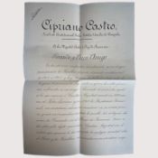 Venezuela 1902 letter from the Constitutional President Cipriano Castro to the King Romania Carol I