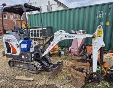 A BOBCAT E17 1.5T 360 degree Slew Tracked Mini Excavator, Serial No. B4PJ12785 (2023), with fitted