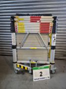 A YOUNGMAN Teletower Aluminium Adjustable Height Work Platform on Braked Castor Wheels and