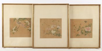 drei Malereien, Albumblätter, Farbe/Seide, China, 18./19.Jh.