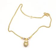 Perl-Brillantcollier, 750/ooo Gelbgold, Barockperle