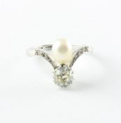 Diamant-Perlring, WG, Diamant ca. 0,5 ct., leicht getöntes weiß