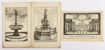 Konvolut 14 Brunnen und Denkmäler, Kupferstiche, verschieden, ungerahmt