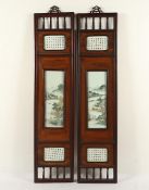 zwei Holzpaneele mit Bildplatten, China, A.20.Jh.