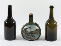 drei antike Flaschen, Glas, deutsch, 19.Jh.