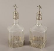 zwei Karaffen, Glas, Silber, Dingeldein, Hanau, um 1890