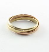 Tricolorring, 585/ooo GG/WG/RG, in der Art von Cartier