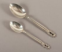 zwei Löffel, Acorn, 830-925/ooo, Johann Rhode, Georg Jensen, 20.Jh.