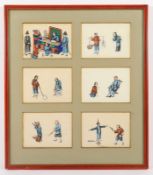 sechs Zeichnungen, Kanton, China, E.19.Jh., gerahmt