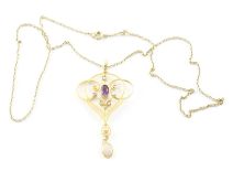 Jugendstilanhänger an Kette, 9ct. u. 585/ooo GG, 4,7g