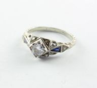 Solitärring, Platin, Diamant, Safir