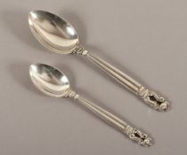 zwei Löffel, Acorn, 830-925/ooo, Johann Rhode, Georg Jensen, 20.Jh.