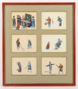 sechs Zeichnungen, Kanton, China, E.19.Jh., gerahmt