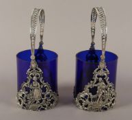 Paar Henkelschalen, Glas, Montierung 835/ooo, Neresheimer, Hanau, 20.Jh.