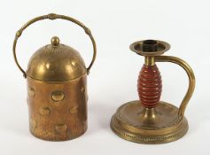 Handleuchter und Dose, Messing, um 1900