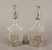 zwei Karaffen, Glas, Silber, Dingeldein, Hanau, um 1890