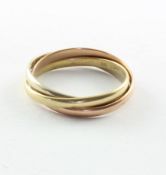 Tricolorring, 585/ooo GG/WG/RG, in der Art von Cartier