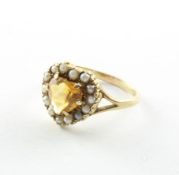 Ring, 375/ooo GG, Citrin u. Saatperlen, 3,7g