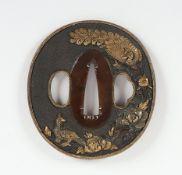 Tsuba, Shibuichi, Vögel, Japan, 19.Jh.