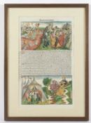 Blatt aus der Schedelschen Weltchronik, Holzschnitte, koloriert, R.