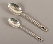 zwei Löffel, Acorn, 830-925/ooo, Johann Rhode, Georg Jensen, 20.Jh.