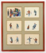 sechs Zeichnungen, Kanton, China, E.19.Jh., gerahmt