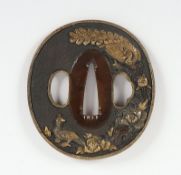 Tsuba, Shibuichi, Vögel, Japan, 19.Jh.