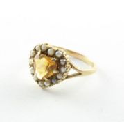 Ring, 375/ooo GG, Citrin u. Saatperlen, 3,7g