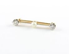 Brosche, GG, Diamanten und Perle
