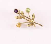 Brosche, 585/ooo Gelbgold, versch. Schmucksteinen, 2,4g