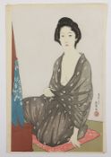 Farbholzschnitt, Hashiguchi Goyo (1880-1921), Natsui no onna (Frau im Sommerkimono), Japan, 1920