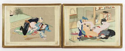zwei Shunga, Japan, Meiji, gerahmt