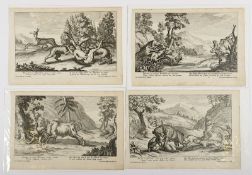 Wolff, J., vier Blätter Jagd, um 1730