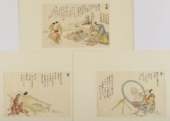 drei Farbholzschnitte Buchseiten, Tachibana Minko, 