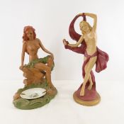 2 Nude Lady Statues, Columbia Statuary & unmarked