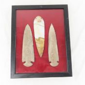 3 Modern Stone Points in Frame, Age Unknown