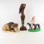 Wood & Ceramic Statues. Bison made in Mexico