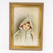 Restored, Framed Oil Painting, Girl with Hood