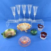 Dugan Carnival Glass, Ruby Stain & Crystal Glasses